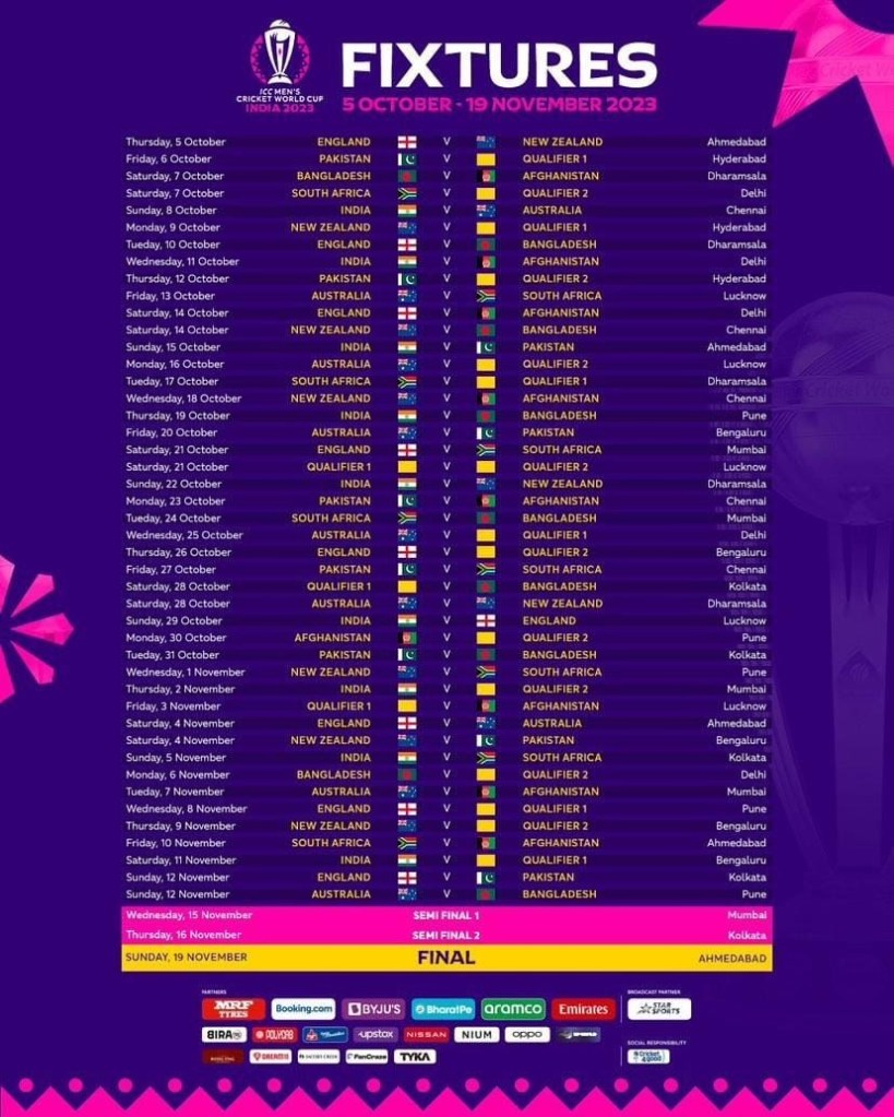 World Cup 2023 Schedule | ICC World Cup 2023 Schedule  | ODI World Cup 2023 Schedule