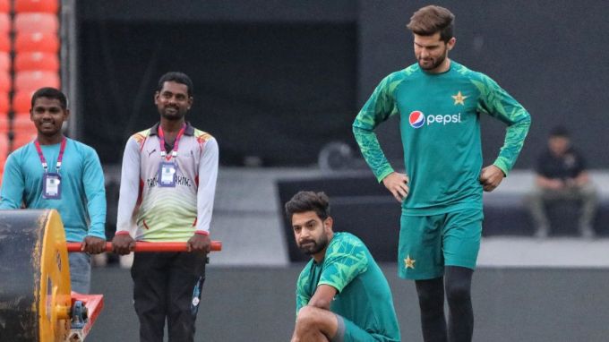 પાકિસ્તાનનો ફાસ્ટ બોલર શાહિન શાહ આફ્રિદી. તેના અને વિરાટ કોહલી વચ્ચે શનિવારે જોરદાર મુકાબલો જોવા મળશે. (Express photo by Nirmal Harindran)