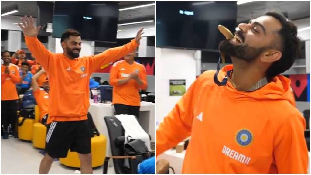 વિરાટ કોહલીને ડ્રેસિંગ રૂમમાં આપવામાં આવ્યો ગોલ્ડ મેડલ, રાફેલ નડાલના અંદાજમાં કરી ઉજવણી વિરાટ કોહલીને ડ્રેસિંગ રૂમમાં આપવામાં આવ્યો ગોલ્ડ મેડલ, રાફેલ નડાલના અંદાજમાં કરી ઉજવણી