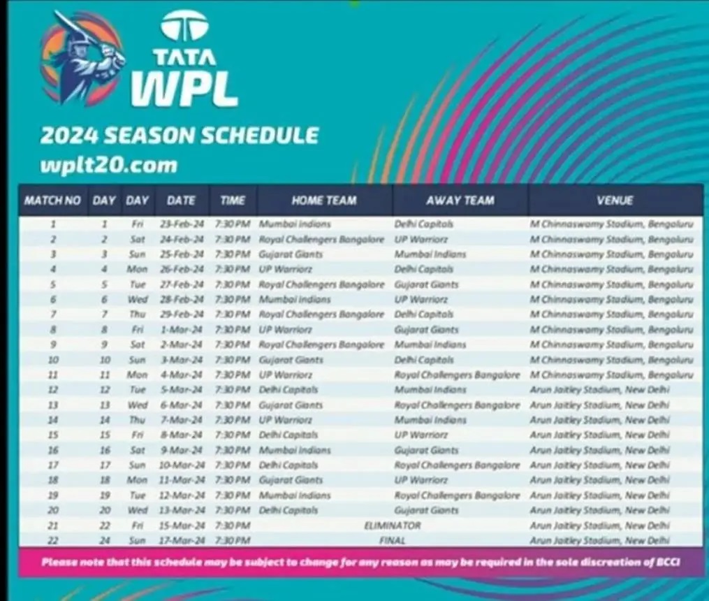 WPL 2024 Full schedule