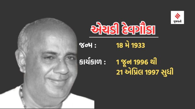 <strong>એચડી દેવેગૌડા</strong><br>એચડી દેવેગોડા 1 જૂન 1996 થી 21 એપ્રિલ 1997 સુધી ભારતના વડાપ્રધાન બન્યા હતા. આમ તેઓ એક વર્ષથી પણ ઓછા સમય માટે પીએમ પદે રહ્યા હતા. તેમણે ભારતના ખેડૂતો પર ધ્યાન કેન્દ્રિત કર્યુ હતુ. કૃષિમાં તેમના યોગદાન બદલ તેમને ભૂમિપુત્ર કહેવામાં આવે છે.
