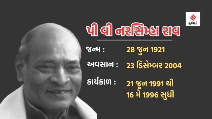 <strong>પીવી નરસિમ્હા રાવ</strong><br>પીવી નરસિમ્હા રાવ 1991 થી 1996 સુધી ભારતના વડાપ્રધાન તરીકે સેવા આપી હતી. તેમના કાર્યકાળ દરમિયાન ભારતમાં ઉદારીકરણ અને વૈશ્વિકરણના રૂપમાં મહત્વપૂર્ણ આર્થિક સુધારા લાગુ કરવામાં આવ્યા હતા.