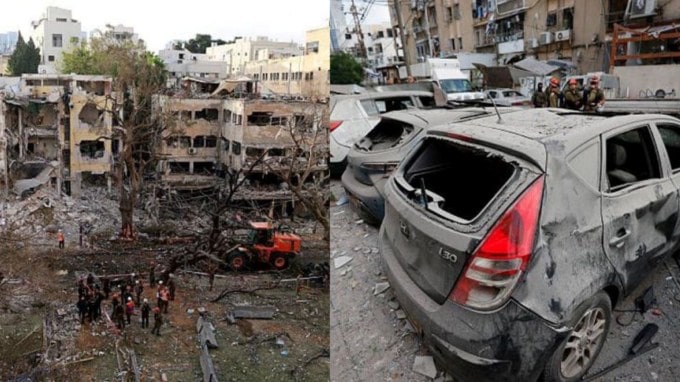 Iran and Israel war Pictures: ઇઝરાયલ અને ઈરાન વચ્ચે ચાલી રહેલ સંઘર્ષ હવે એક નિર્ણાયક તબક્કે પહોંચી ગયો છે. આ સમયે બંને દેશો સતત એકબીજા પર હુમલો કરી રહ્યા છે. અત્યાર સુધીમાં ઈરાનમાં 600 નાગરિકો માર્યા ગયા છે અને 1,300 થી વધુ ઘાયલ થયા છે. પરંતુ ઈરાન સૌથી વધુ નુકસાન ભોગવી રહ્યું છે. ઈઝરાયલી સેનાએ 50 ફાઈટર જેટ દ્વારા હવાઈ હુમલો કરીને ઈરાનને મોટો ફટકો આપ્યો છે. (તસવીર: સોશિયલ મીડિયા)