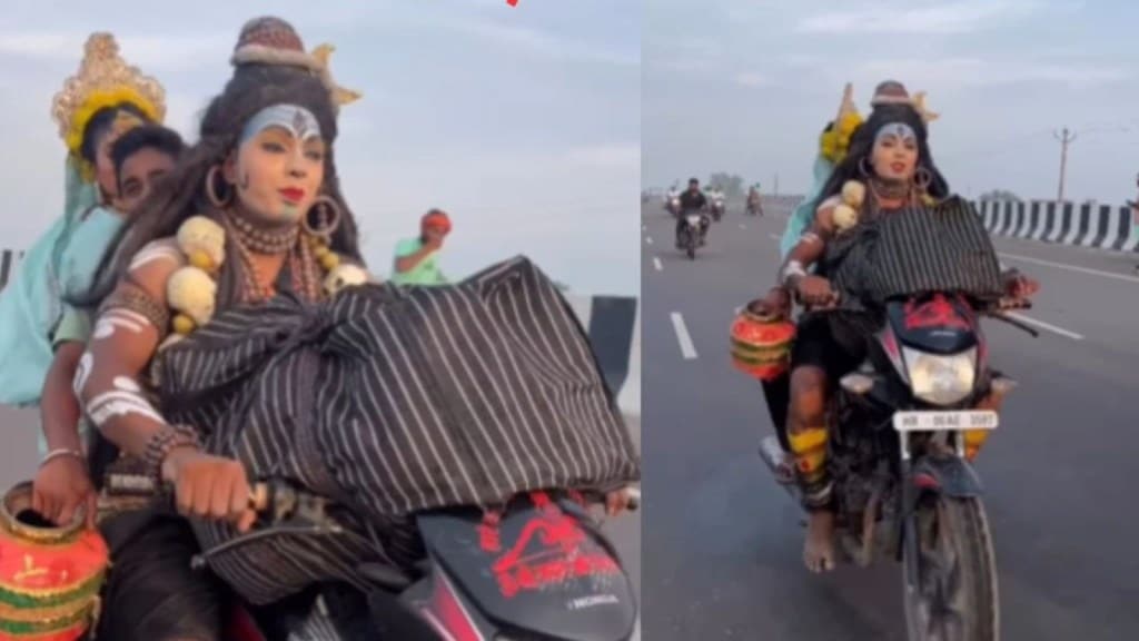 મા પાર્વતી સાથે ભગવાન શિવના વેશમાં સજ્જ વ્યક્તિનો બાઇક ચલાવતો વીડિયો વાયરલ