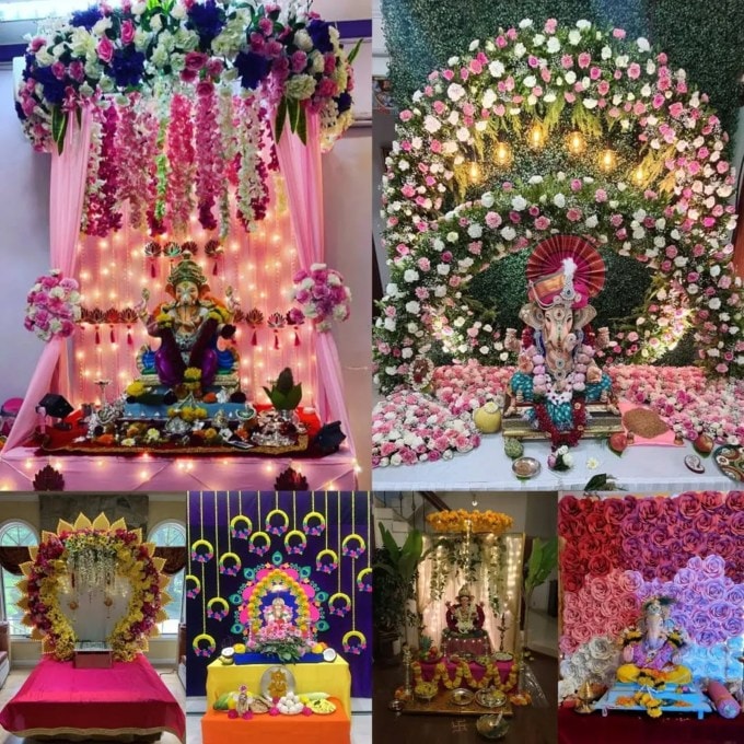 <strong>ગણેશ ચતુર્થી ડેકોરેશન ટીપ્સ</strong><br>ગણેશ ચતુર્થી પર ભક્તોએ બાપ્પાની પધરામણી માટે તૈયારી શરૂ કરી દીધી છે. વિઘ્નહર્તાના સ્વાગત માટે ભક્તો ઘરનું આકર્ષક રીતે સુશોભન કરે છે. ડેકોરેશન માટે લોકો હજારો રૂપિયા ખર્ચે કરે છે. હવે થીમ આધારિત ડેકોરેશનનો ટ્રેન્ડ ચાલી રહ્યો છે. જો તમે ગણેશ ચતુર્થી માટે સુશોભન કરી રહ્યા છો, અમુક ડેકોરેશન ટીપ્સ આપી છે, જેના વડે ઓછા ખર્ચ અને સમયમાં આકર્ષક ડેકોરેશન કરી શકાય છે. (Photo: @jolevents.in)