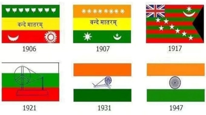 <strong>indian flag from 1906 to 1947 </strong>: ભારતનો રાષ્ટ્રીય ધ્વજ સ્વતંત્રતા સંગ્રામ અને આપણા સંઘર્ષોની લાંબી અને સમૃદ્ધ કહાની દર્શાવે છે. આ ધ્વજ 15 ઓગસ્ટ 1947 ના રોજ બ્રિટિશ સામ્રાજ્યથી ભારતની સ્વતંત્રતા સાથે અપનાવવામાં આવ્યો હતો. ભારતીય ધ્વજનું વર્તમાન સ્વરૂપ 22 જુલાઈ 1947 ના રોજ બંધારણ સભા દ્વારા મંજૂર કરવામાં આવ્યું હતું, પરંતુ આ પહેલાં પણ ભારતીય ધ્વજના વિવિધ સ્વરૂપો ઘણી વખત સામે આવ્યા હતા. આ યાત્રા સાથે ઘણી ઐતિહાસિક ઘટનાઓ અને સંઘર્ષો જોડાયેલા હતા, જે ભારતીય ધ્વજના વર્તમાન સ્વરૂપને આકાર આપવામાં મદદરૂપ થયા હતા. ચાલો જાણીએ ભારતીય ધ્વજના વિવિધ સ્વરૂપો અને તેમના વિકાસ વિશે. (Photo Source: Social Media)