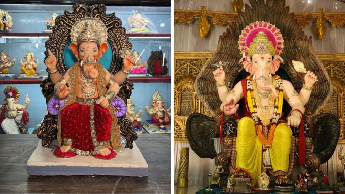 <strong>ગણેશજીની મૂર્તિ રાખવાની દિશા અને મુદ્રા</strong><br>વાસ્તુ શાસ્ત્ર મુજબ, ગણેશજીની મૂર્તિ ઘરે લાવતી વખતે તેમની દિશા અને મુદ્રાનું ખાસ ધ્યાન રાખવું જોઇએ. ક્યારેય ગણેશજીની મુર્તિનું મુખ દક્ષિણ દિશા તરફ ન હોવું જોઇએ. મૂર્તિનું મુખ ઉત્તર, ઉત્તર પૂર્વ દિશા તરફ હોવું જોઇએ. આ દિશા સમૃદ્ધિ અને શાંતિનું પ્રતિક મનાવામાં આવે છે. (Photo: Social Media)