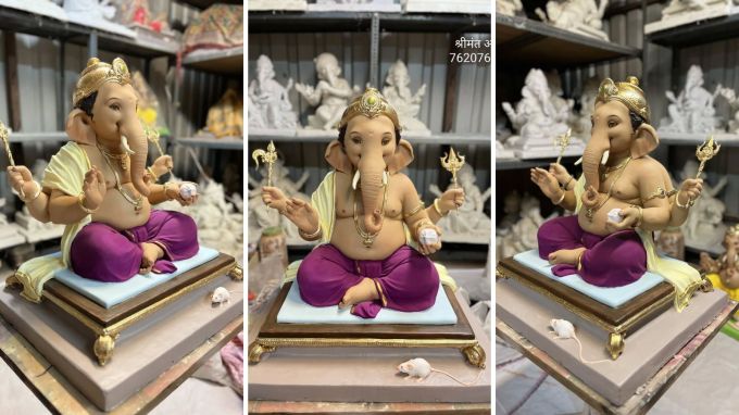 <strong>ગણેશ મૂર્તિનું સ્વરૂપ</strong><br>ધાર્મિક માન્યતા મુજબ ગણેશજીની મૂર્તિનું સ્વરૂપ શુભ હોવું જોઇએ. ચતુર્ભુજ ગણેશજીની મૂર્તિ અત્યંત શુભ માનવામાં આવે છે. ગણેશજીને 4 હાથ હોય છે, જેમા એક હાથમાં મોદક, બીજામાં પાશ, ત્રીજામાં અંકુશ અને ચોથો હાથ આર્શિવાદ આપવાની મુદ્રામાં હોય છે. આવી ગણેશજીની મૂર્તિ ઘરમાં સુખ, શાંતિ અને સમૃદ્ધિ લાવે છે. ઘર કે ઓફિસ માટે હંમેશા ડાબી બાજુ સૂંઢ હોય તેવી ગણેશજીની મૂર્તિ લાવવી જોઇએ. (Photo: Social Media)