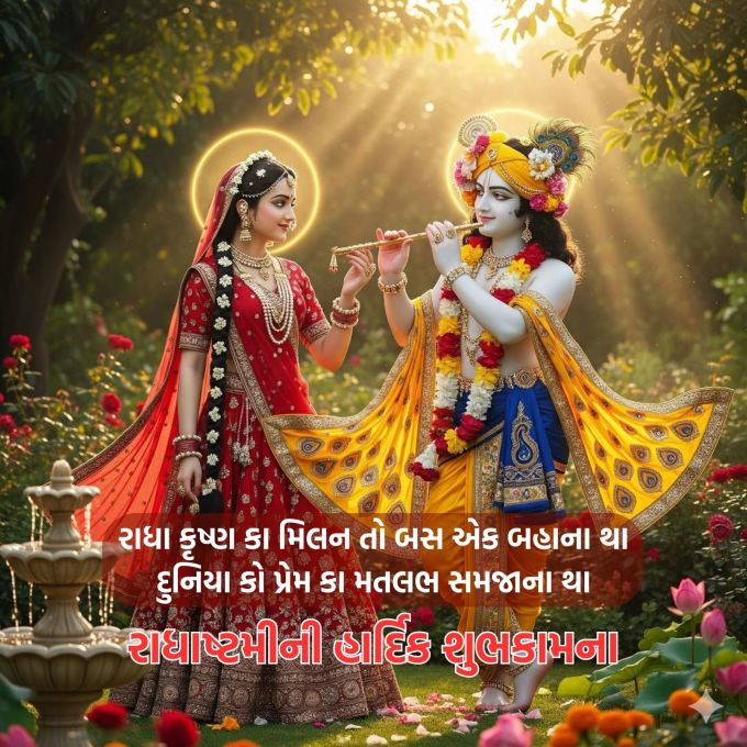 <strong>રાધા કૃષ્ણ કા મિલન તો બસ એક બહાના થા<br>દુનિયા કો પ્રેમ કા મતલભ સમજાના થા<br>રાધાષ્ટમીની હાર્દિક શુભકામના<br>Happy Radha Ashtami</strong><br>(Photo: Social Media)