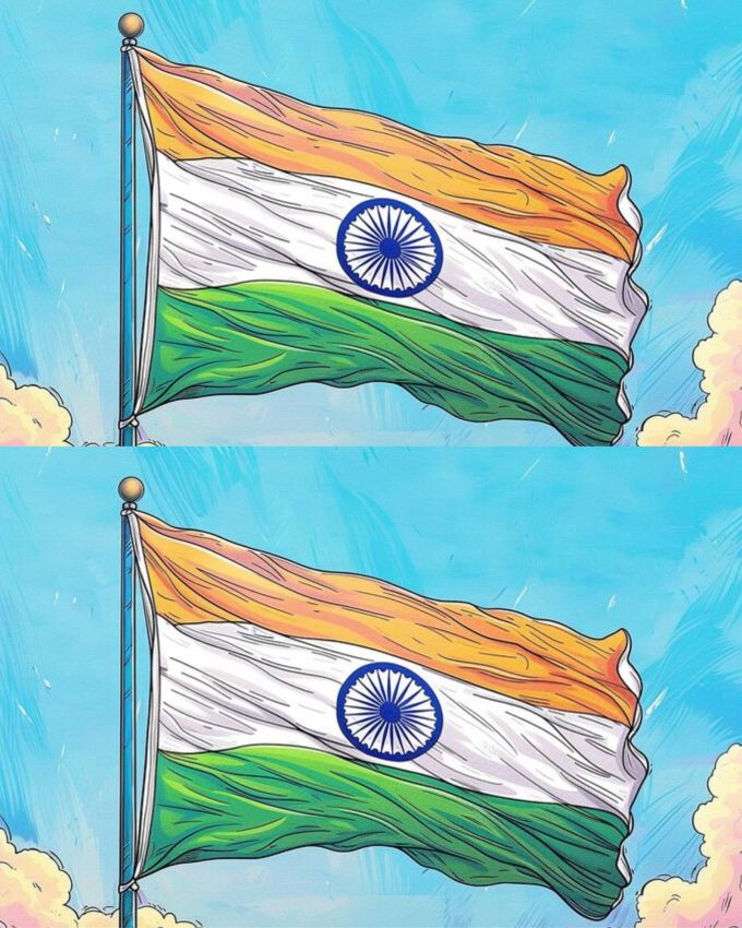 <strong>સ્વતંત્રતા દિવસની સરળ ઇમેજ</strong> : આ ઇમેજમાં માત્ર ભારતનો ધ્વજ છે જેમાં કેસરી, સફેદ અને લીલા કલરથી ડ્રોઈંગ કરેલ છે વચ્ચે અશોકચક્ર દોરવામાં આવ્યું છે, આજુ બાજુ વાદળી આકાશમાં સફેદ છુટાછવાયા વાદળ જોવા મળે છે.