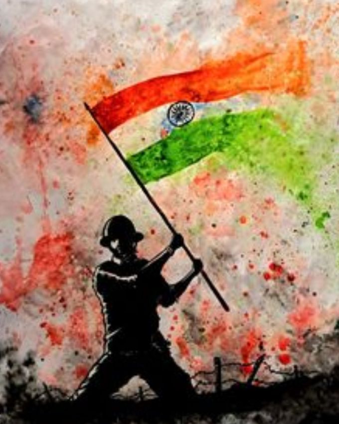 બાળકો માટે સરળ અને સુંદર સ્વતંત્રતા દિવસ ડ્રોઈંગ આડિયાઝમાં એક સૈનિક જેણે કેપ પહેરી છે અને યુનીફોર્મમાં જોવા મળે છે, સૈનિકના હાથમાં ભારતની ધ્વજ છે તે લહેરાવતો જોવા મળે છે, આ ડ્રોઈંગ સરળ છે જે બાળકો સરળતાથી ડ્રો કરી શકે છે.