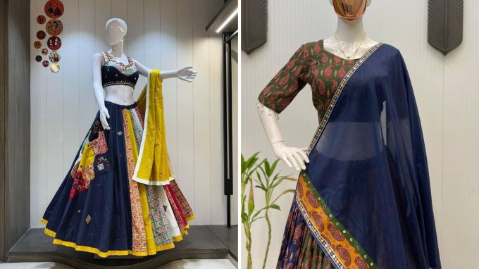 <strong>Navratri 2025 Garba Traditional Dress : નવરાત્રી 2025 ગરબા ટ્રેડિશનલ ડ્રેસ લુક</strong><br>નવરાત્રીમાં ગરબા રમવા માટે મોટાભાગે યુવતીઓ અને મહિલાઓ પરંપરાગત લાલ પીળા કલરની ચણિયાચોળી પહેરે છે. જો કે સમયની સાથે ફેશન પર બદલાય છે. આજે ટ્રેડિશનલ સાથે ટ્રેન્ડ મુજબ યુવતીઓ ફેશનેબલ કપડા પહેરવાનું પસંદ કરે છે. અહીં નવરાત્રીમાં ગરબા માટે પહેરી શકાય તેવા ફ્યુઝન ટ્રેડિશનલ ડ્રેસ વિશે જાણકારી આપી છે, જે પહેરીને તમે ગરબામાં સૌનું આકર્ષણનું કેન્દ્ર બની શકો છો. સૌથી ખાસ વાત એ છે કે, આ ફ્યુઝન ટ્રેડિશનલ ડ્રેસ પહેર્યા બાદ પણ સહજ અનુભવ થશે.