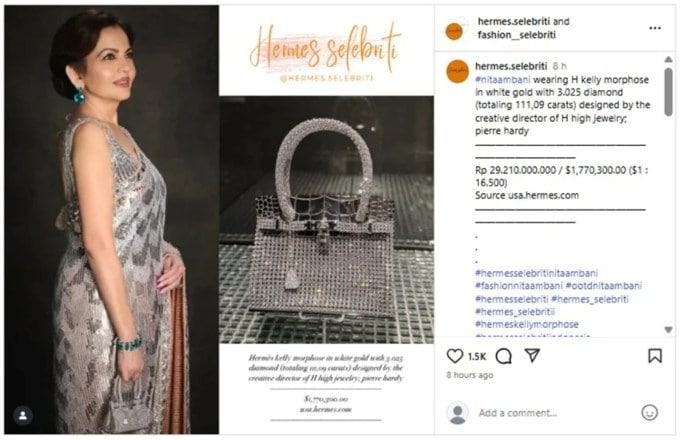 દિવાળી પહેલાની આ પાર્ટીમાં નીતા અંબાણીની હર્મેસ સેક બિજો બિર્કિન બેગ સાથેની એન્ટ્રીએ ફેશન પ્રેમીઓનું ધ્યાન ખેંચ્યું જ નહીં, પરંતુ એ પણ દર્શાવ્યું કે લક્ઝરી અને સ્ટાઇલનું મિશ્રણ કોઈપણ પાર્ટીને ખાસ બનાવી શકે છે. રાધિકા મર્ચન્ટનો લુક પણ સુંદર હતો પરંતુ તે તેની સાસુની સ્ટાઇલ અને બેગની સરખામણીમાં ફિક્કો પડી ગયો હતો. (Photo Source: manishmalhotra05/Instagram)