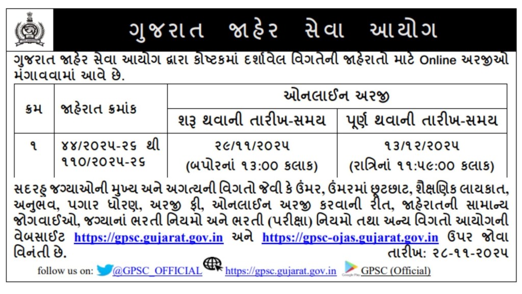 GPSC Recruitment 2025-2026